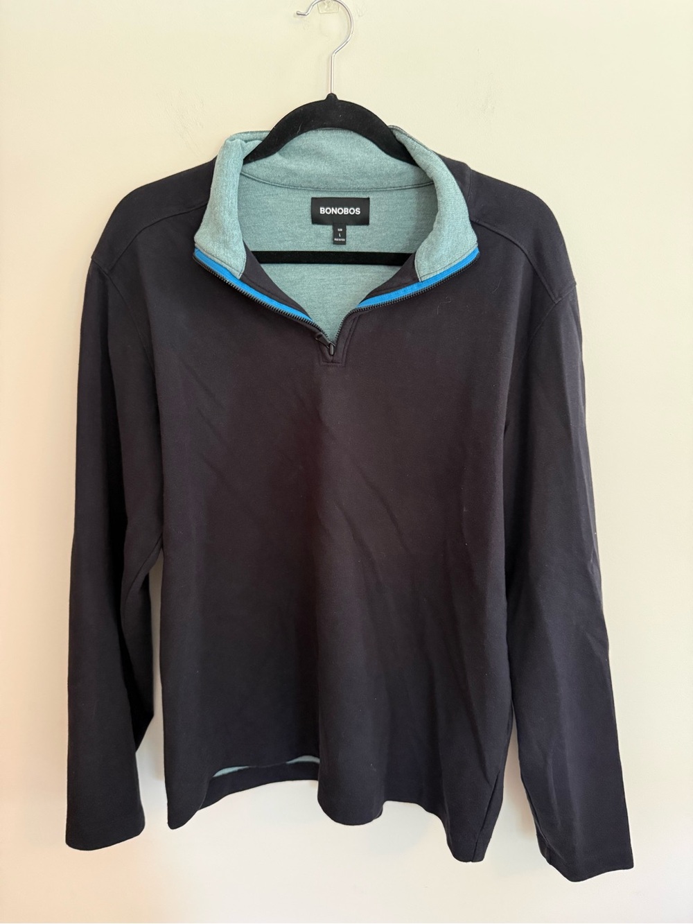 Bonobos Men's Black Half-Zip Sweater with Light Teal Lining